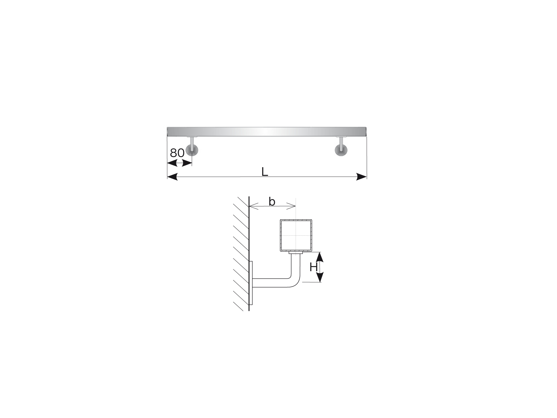 Handrail AISI304, 40x40mm/L1500mm